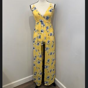 Lemon Floral Faux Wrap Maxi Romper